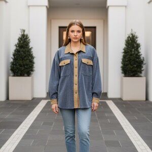 POL Women's Small Blue Green Curduroy Button Front Jacket - NWT